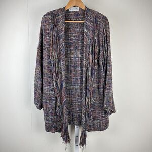 Vintage Panache Handwoven Long Cardigan Sweater‎ Duster Fringed Womens Small